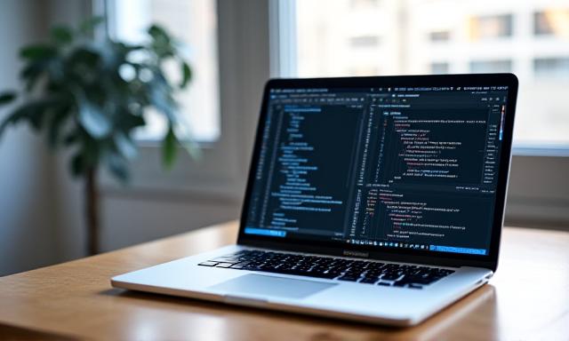 MacBook Pro on a desk showing a high-performance workspace context