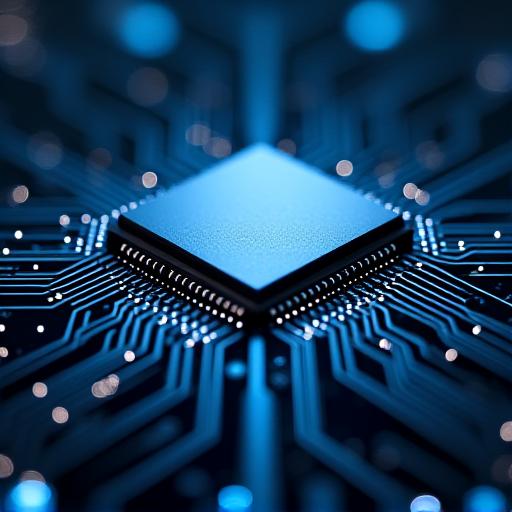 Close up of Apple Silicon M-series chip with glowing circuit pathways